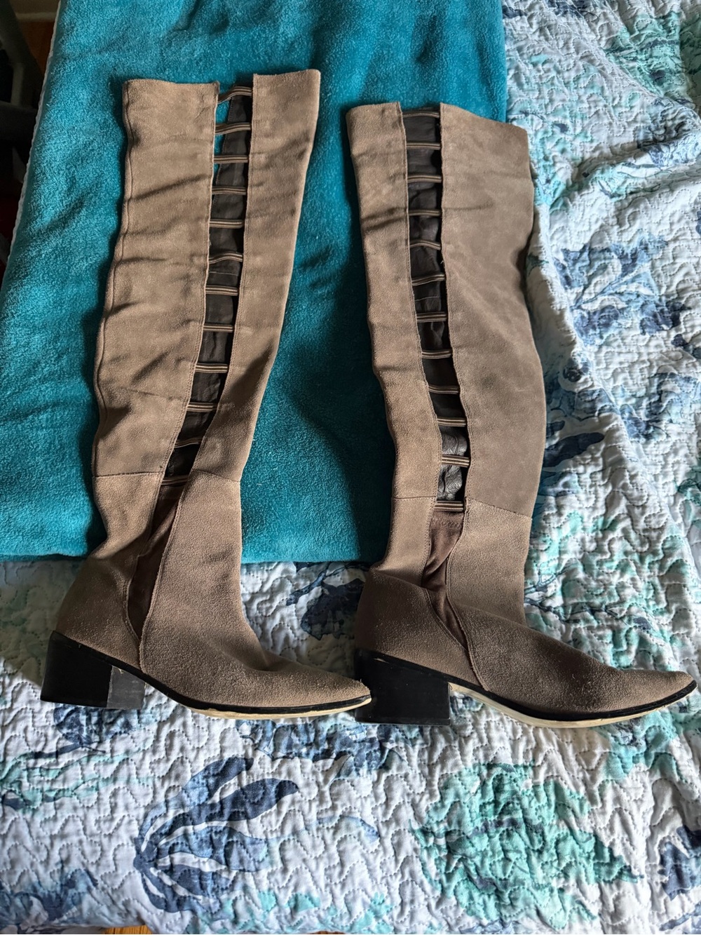 Women's Over-the-Knee Lace-Sides Free people  Block Heel Boots in Taupe